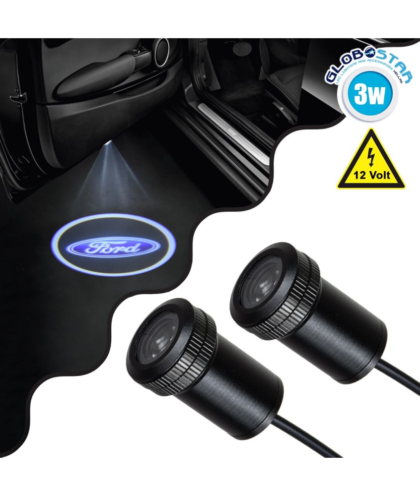 GloboStar® 81607 FORD Ghost Car Brand Logo Projector - Προτζέκτορας Προβολής Μάρκας Αυτοκινήτου LED CREE XHP35 3W 240lm 120° DC 12V IP20 Ψυχρό Λευκό 6000K